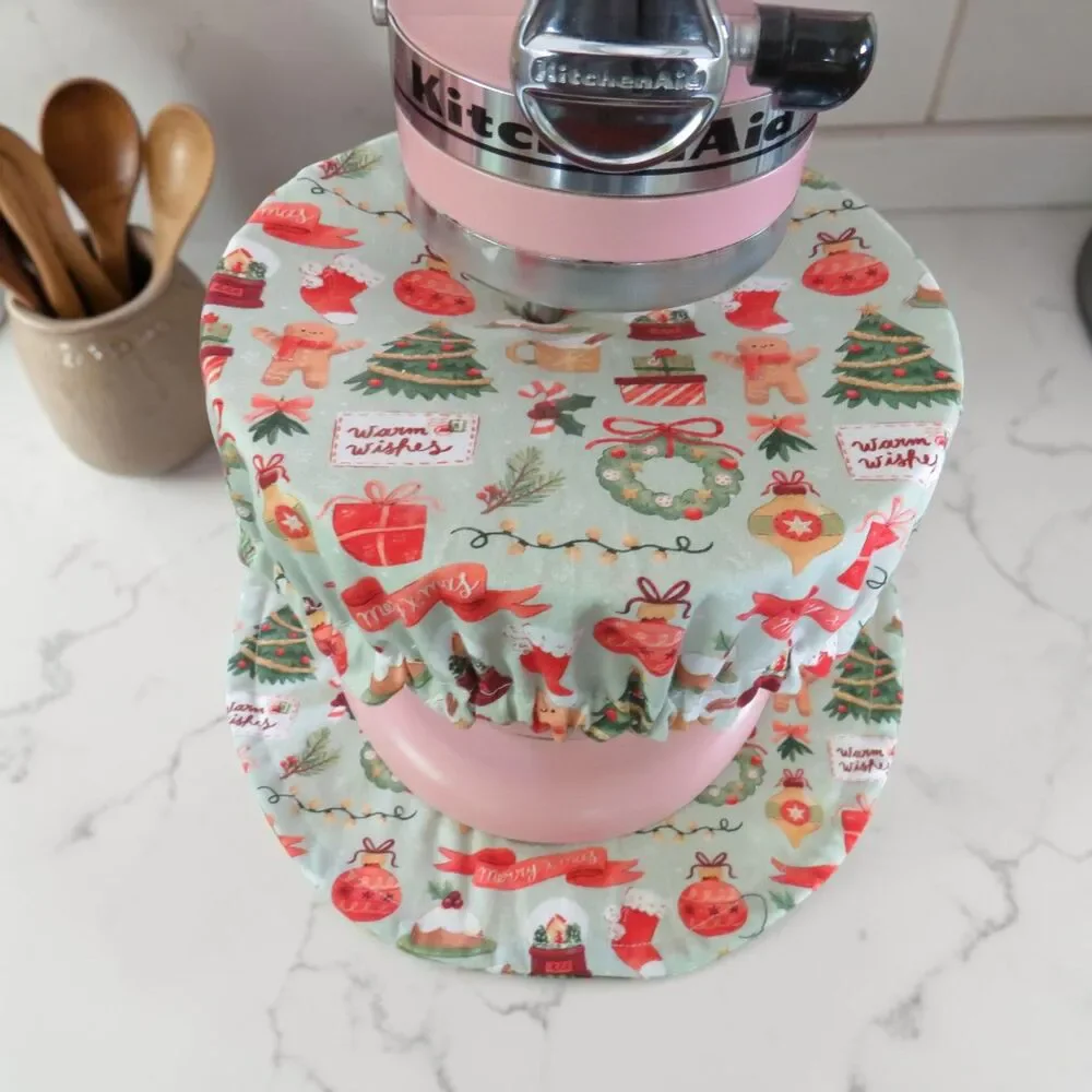 Mixer Bowl Cover Reversible Christmas Trees With Matching Sliding Mat
